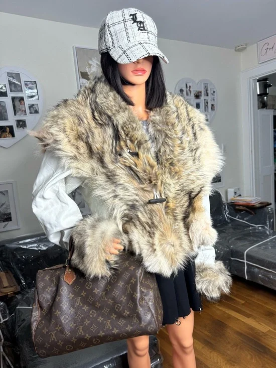 Lux Genuine Fox Fur & White Leather Vintage Jacket - Picture 3 of 16